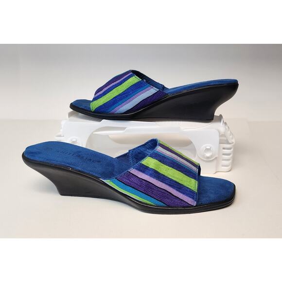 White Stags Sandals Women's Slide Blue Slip On Casual Open Toe Wedge Heels 11 - Picture 1 of 11